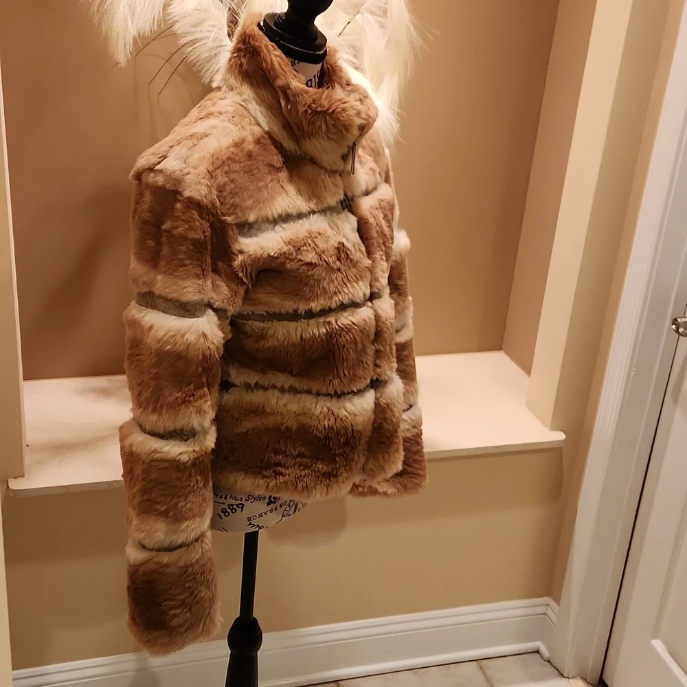 Vintage June  genuine natural rabbit fur and leather details  jacket  size M - Picture 5 of 17